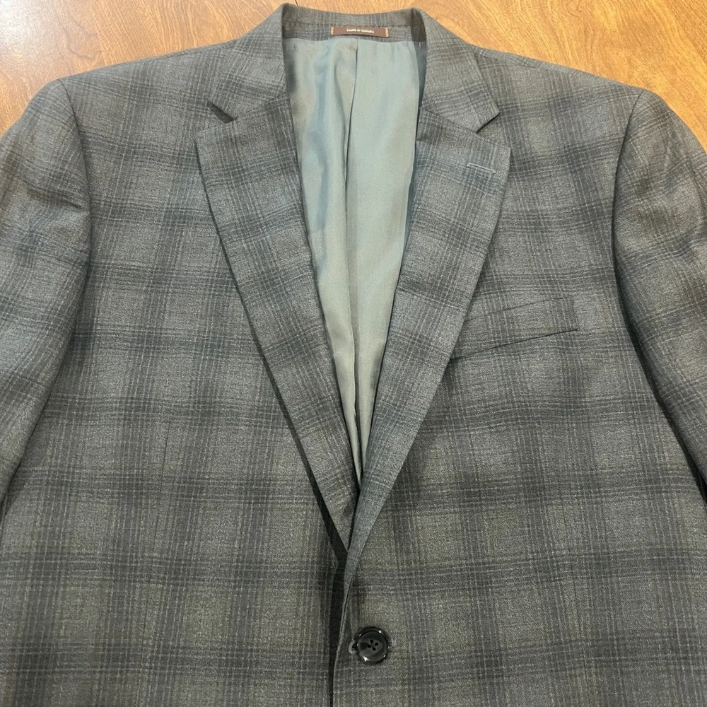 Peter Millar Mens 42T Grey Plaid Windowpane 100% Wool 2-Button Blazer Sport Coat